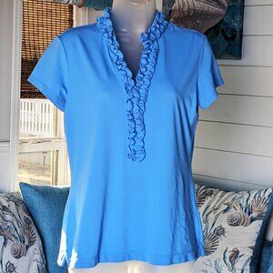 EUC Lilly Pulitzer Luxletic UPF 50+ Frida Ruffle Polo Zanzibar Blue Medium